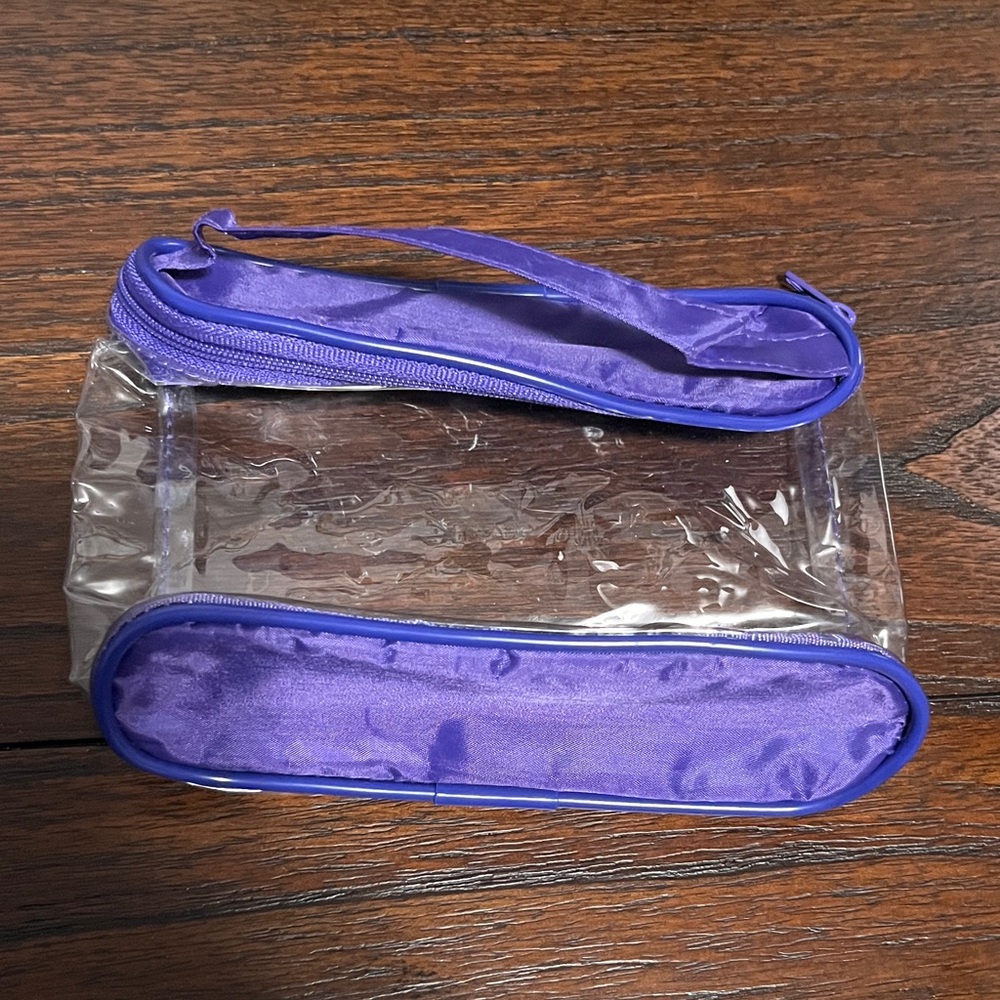 $1 Add-On Cosmetic Bag Purple and Clear Zippered Travel Case Handle Vacation